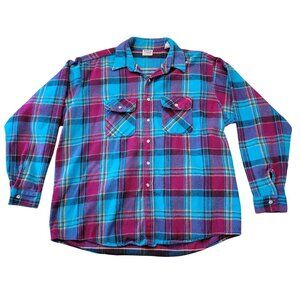 Vintage Five Brother Tallman 2XL Blue Plaid Flannel‎ Shirt USA Shacket